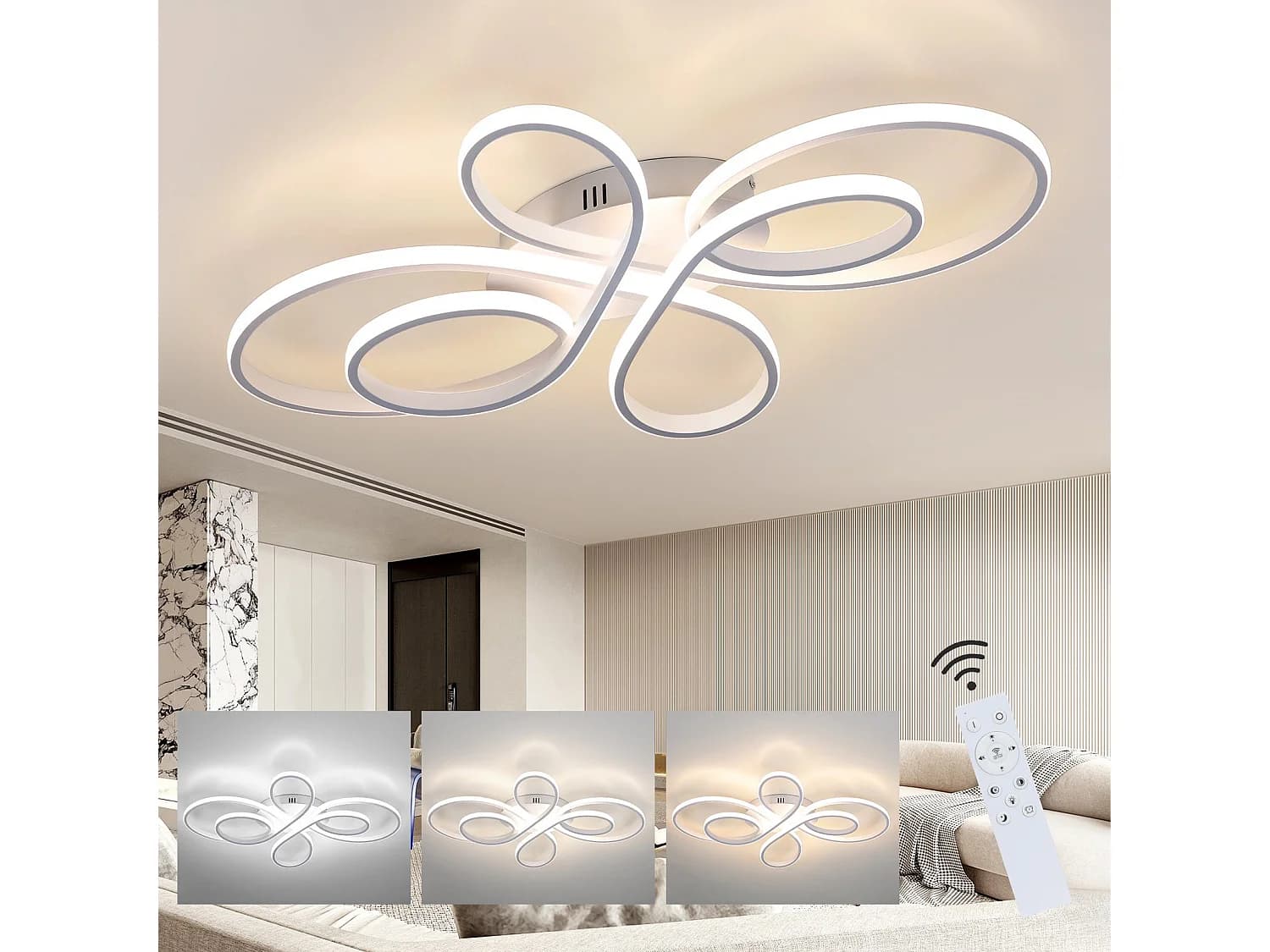 ZMH Plafonnier LED Salon Lumière Dimmable Grand Salon 100cm 90W Moderne