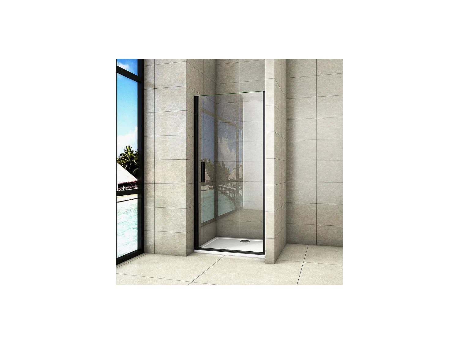 Porte de douche pivotante 100cm Hauteur 200cm porte de douche en 8mm verre trempé anticalcaire, profilé et poignée Noir Mat