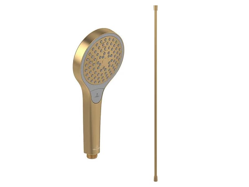 Pommeau de douche VILLEROY & BOCH Verve Showers 3 jets + Flexible de douche Universal Showers 160 cm Or brossé