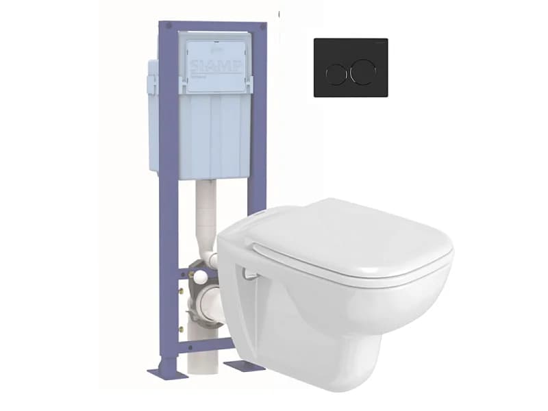 Pack cuvette WC suspendu DURAVIT D-CODE + abattant frein de chute + bâti-support SIAMP + plaque noire