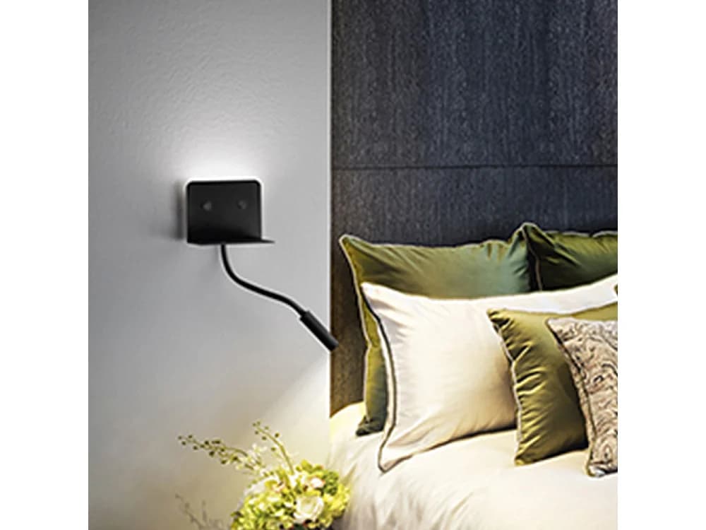 Applique Murale Led En Métal Noir, Lampe Avec Bras Flexible, Port Usb Intégré Et Éclairage 3000K, Série 6636 - Perenz Moderne Et Pratique
