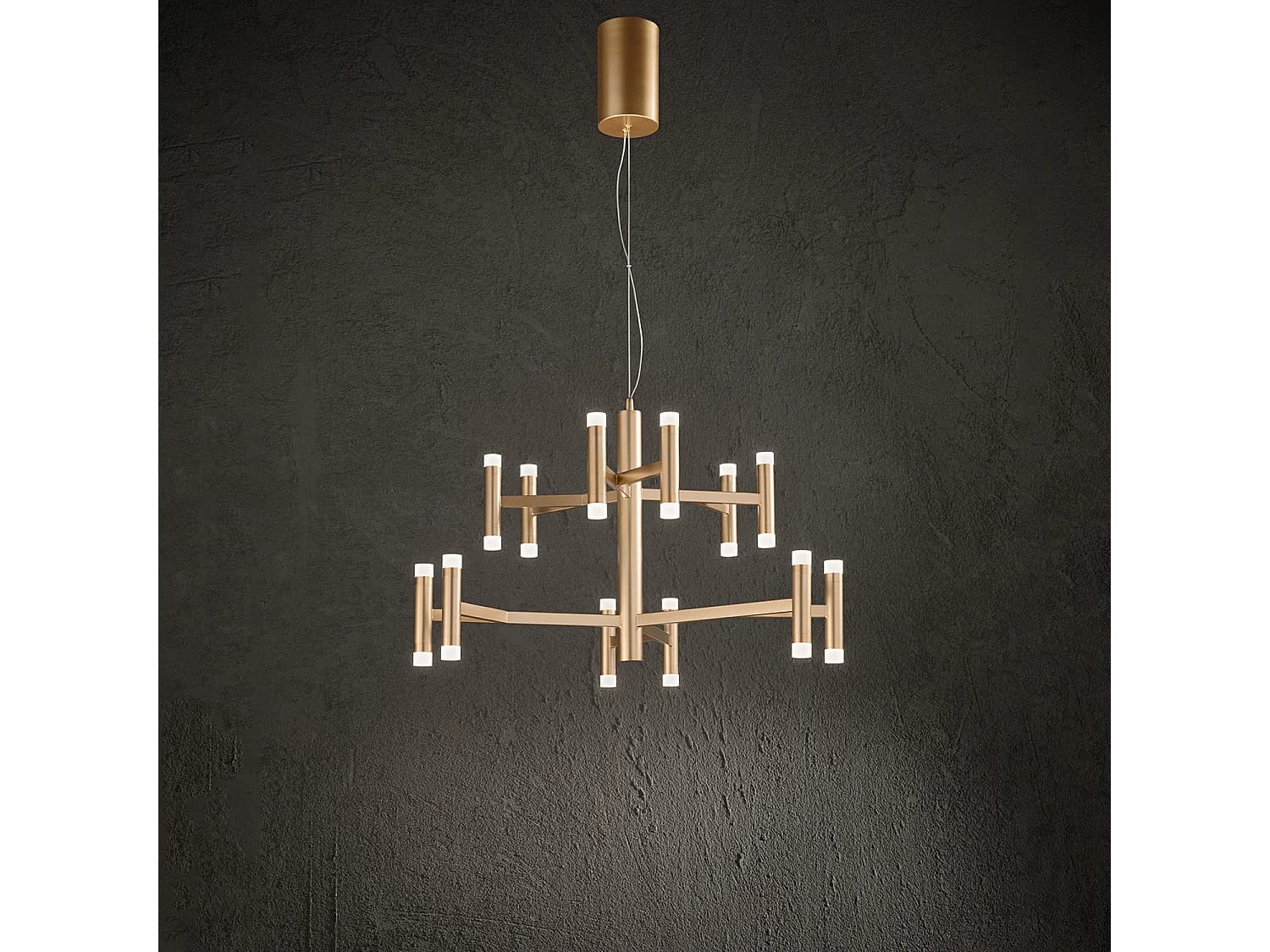 Suspension Led 68W Or Brossé 3000K Dimmable - Design Moderne En Métal Et Acrylique Satiné Pour Intérieurs Élégants Par La Marque Perenz