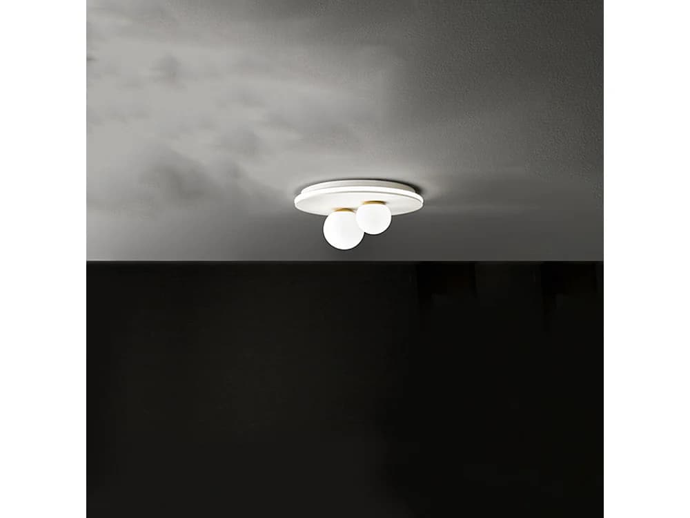 Plafonnier Led 38W 2470Lm 3000°K En Métal Blanc, Diamètre 40 Cm, Design Moderne Avec Diffuseurs En Verre Blanc Opale Par La Marque Perenz.