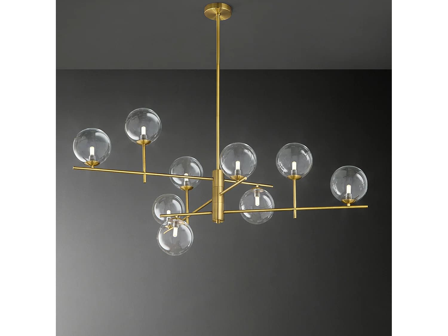 Plafonnier Orientable En Métal Et Aluminium Laiton Bruni 9 Lumières G9, Design Moderne Avec Diffuseurs En Verre Borosilicate Transparent - Perenz