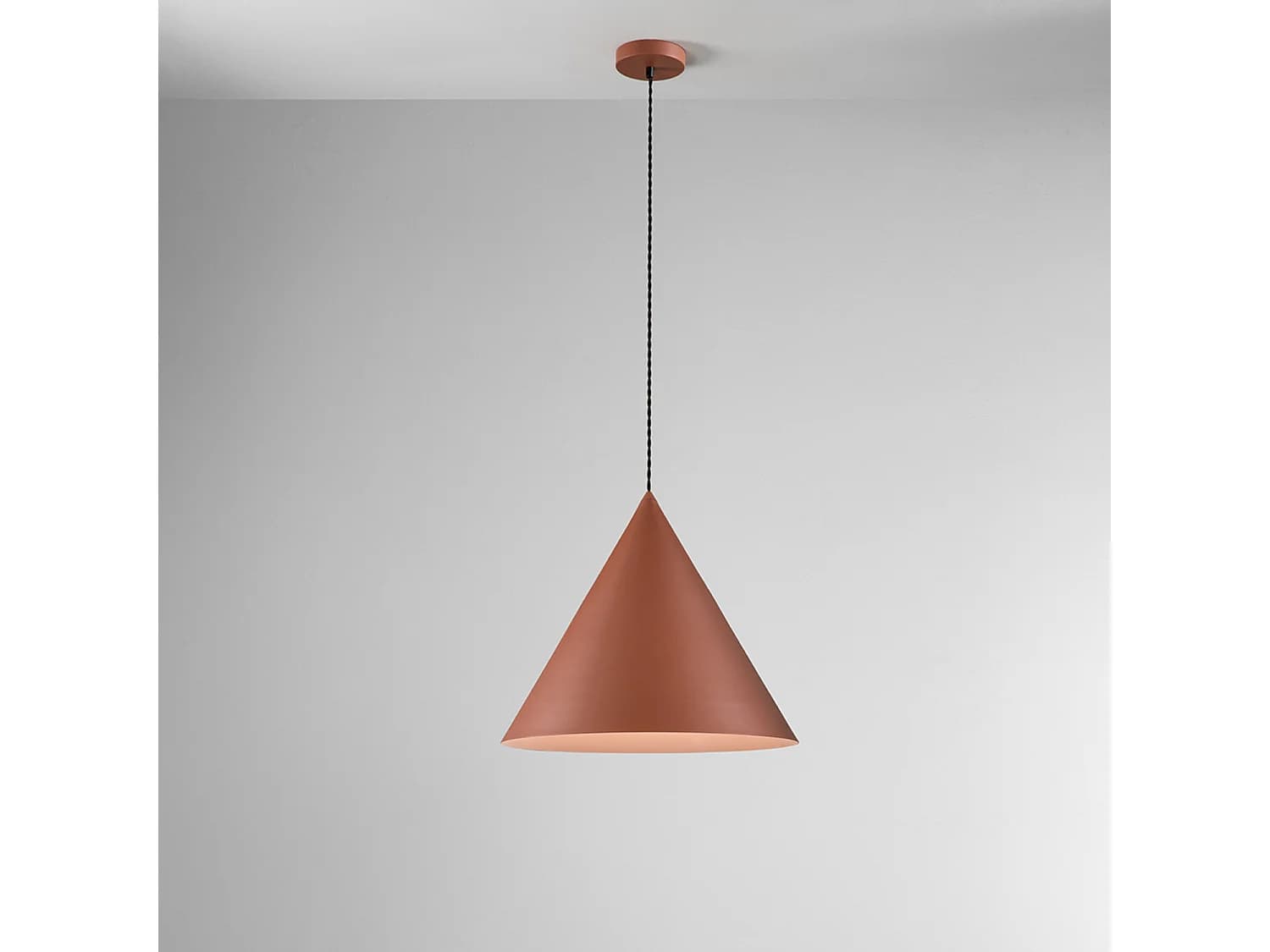 Suspension En Métal Et Aluminium Thermolaqué, Série 10S48408, Couleur Terre Cuite Mate, Douille E27, Hauteur Réglable - Marque Perenz, Italie.
