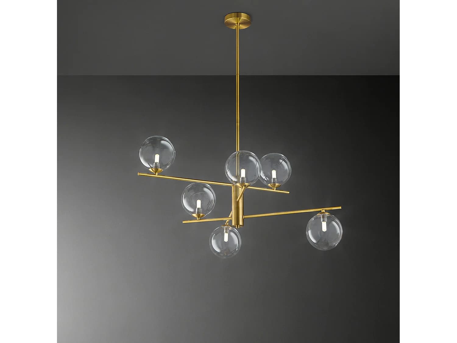 Plafonnier Orientable En Métal Et Aluminium Laiton Bruni 6 Lumières G9, Design Moderne Avec Diffuseurs En Verre Borosilicaté Transparent - Perenz