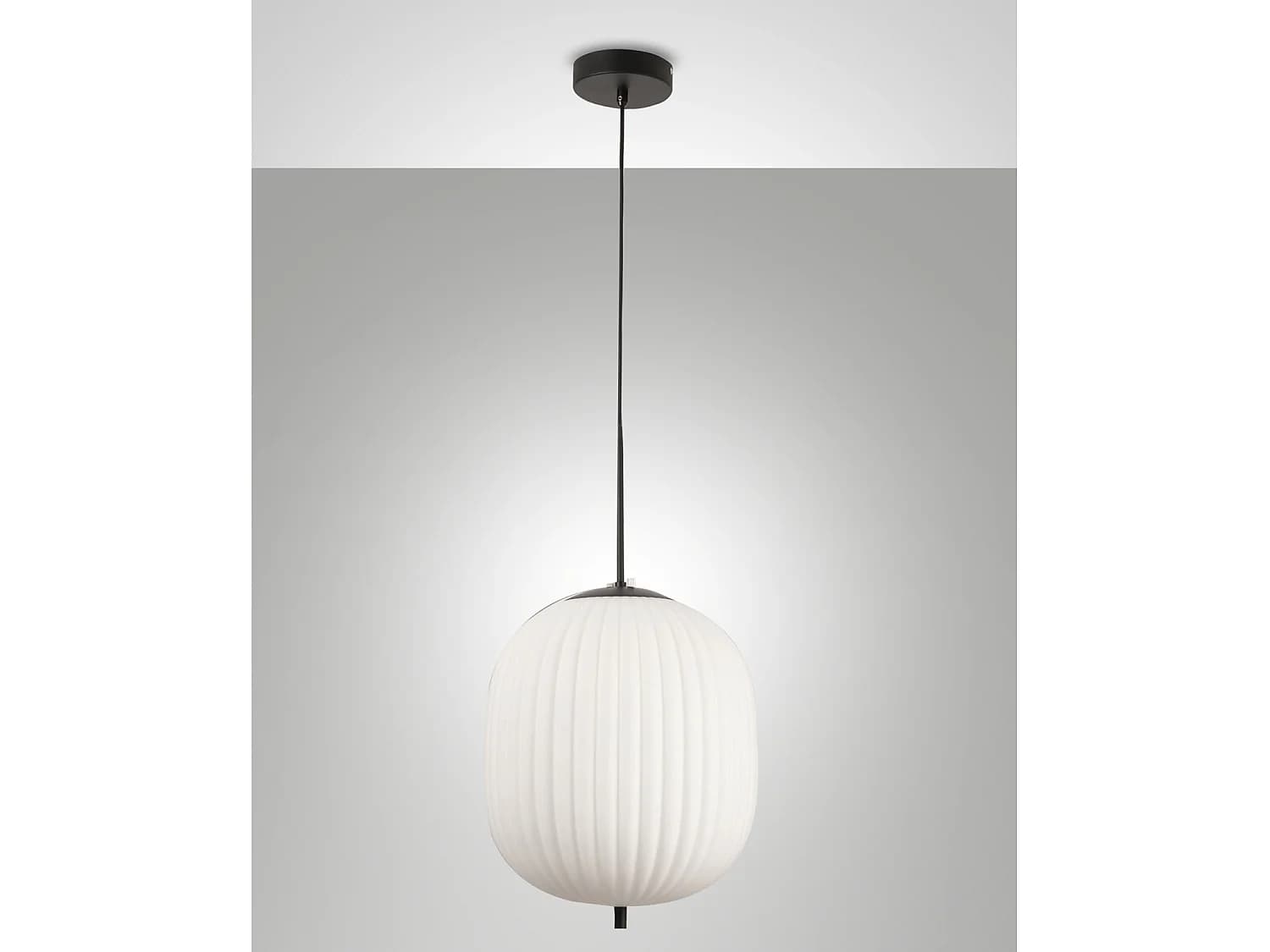 Suspension Domizia En Métal Et Verre Soufflé Noir Ø320 Mm, Douille E27, Design Élégant Pour Une Utilisation Intérieure, Ip20 Classe 1