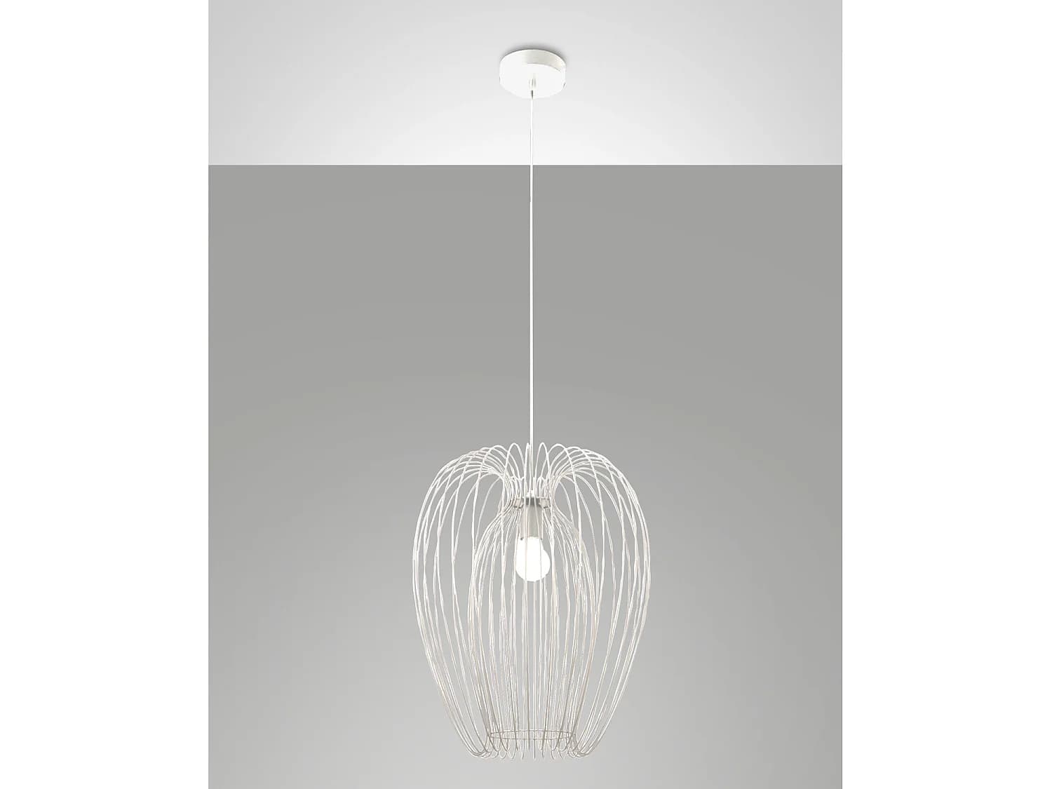 Suspension De Style Campagnard Au Design Industriel Moderne, Structure Métallique, Couleur Blanche, Douille E27, Idéale Pour L'Éclairage Intérieur.