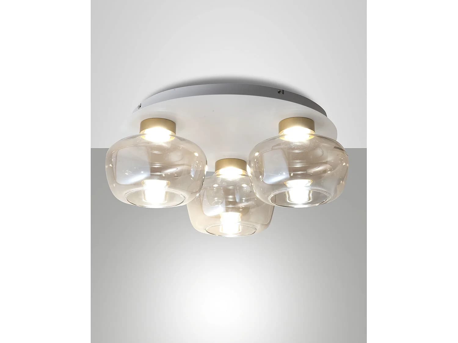 Plafonnier Led Kino Ø51 Cm 36 W 3900 Lm 3000 K, Dimmable, Structure En Métal Et Verre Borosilicate Cognac, Classe 1, Ip20 - Kino