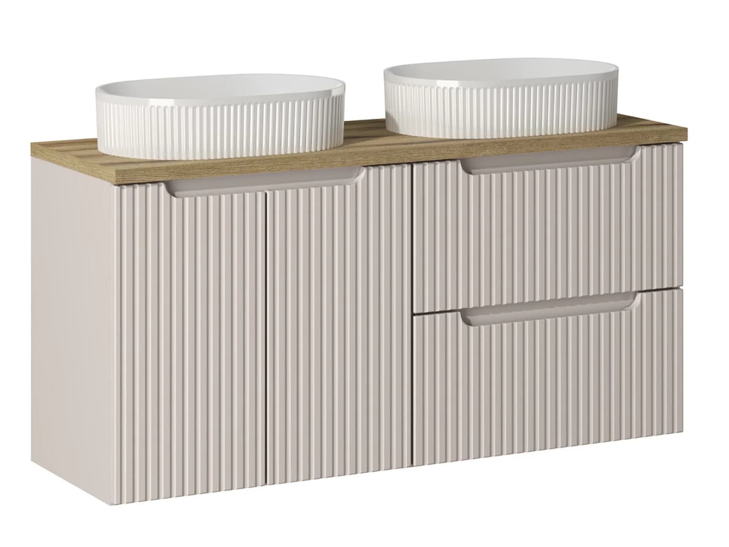 Ensemble meuble salle de bain 120cm NOVA suspendu – Double vasque avec plan de travail-Taupe/Naturel