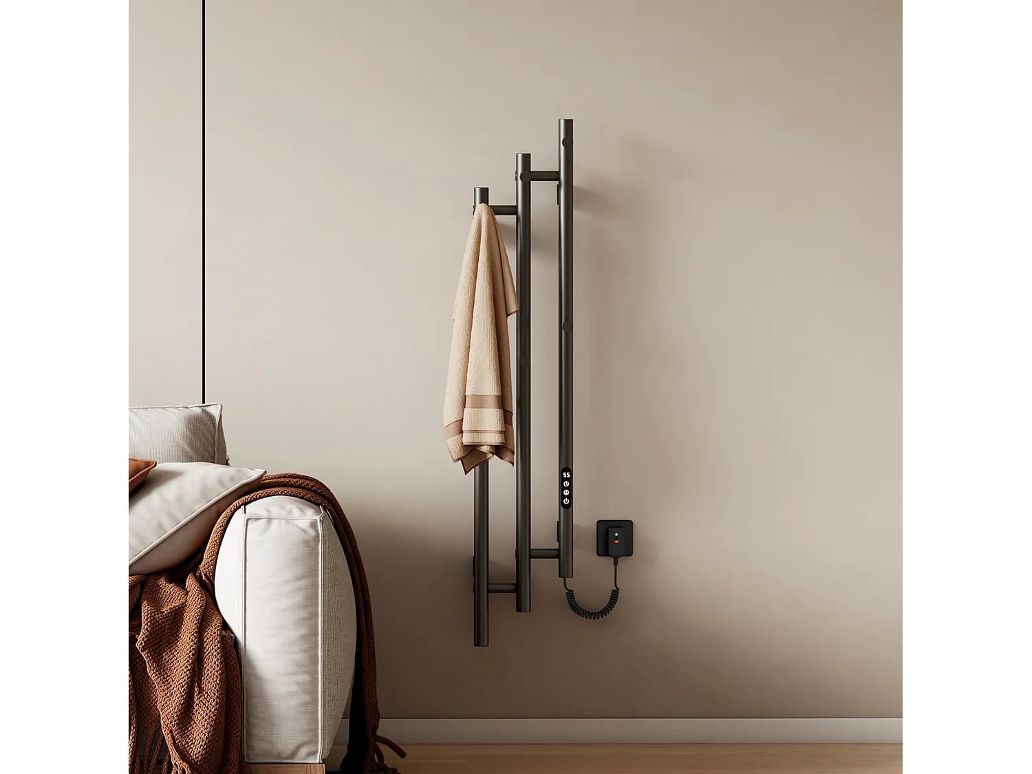 EMKE Sèche-serviettes électrique 115x21,6 cm, 220W, Radiateur Salle de Bain WiFi App/Alexa, Chauffage carbone, Gris