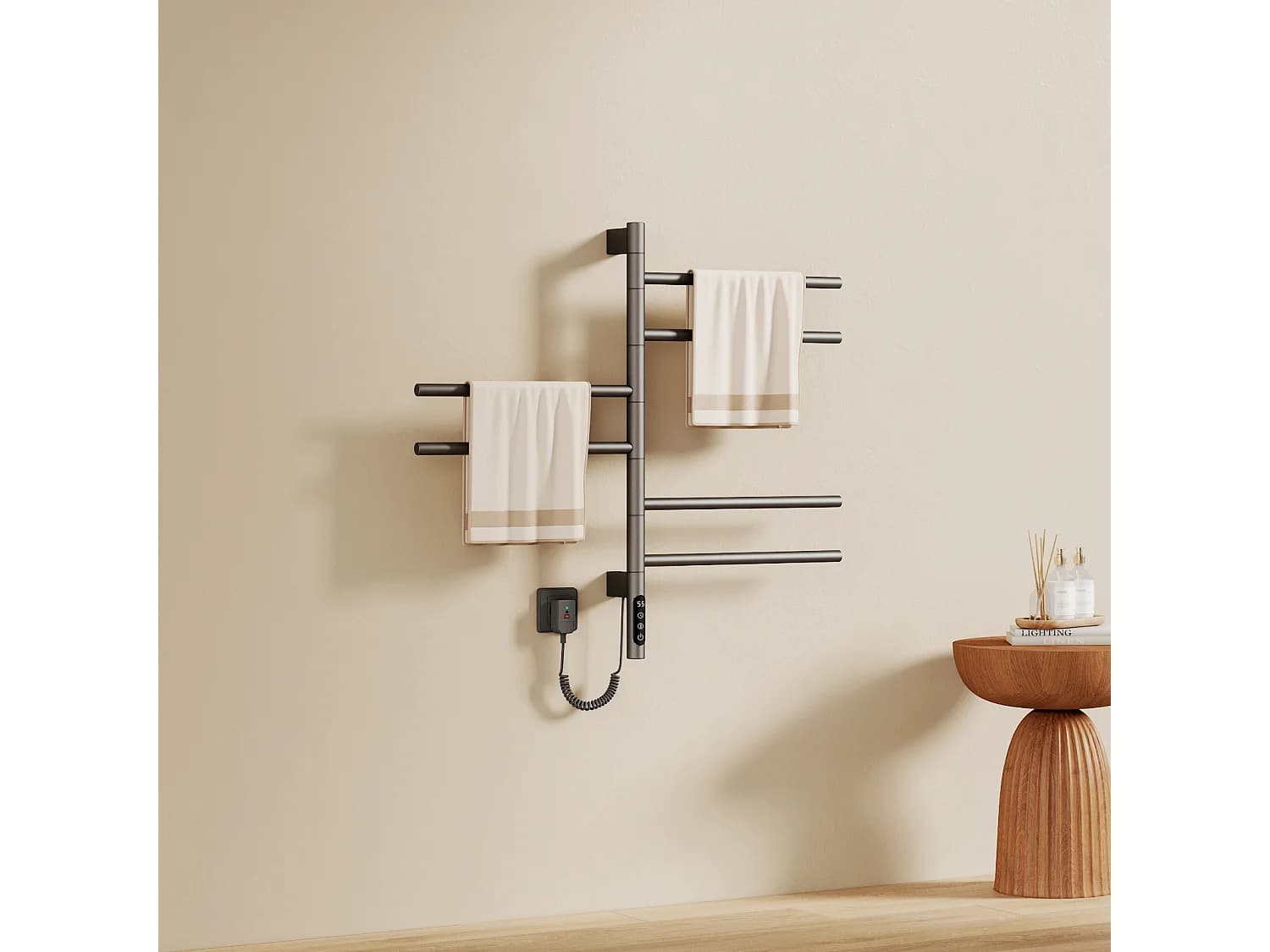 EMKE Sèche-serviettes électrique salle de bain, Barres Pivotantes 180 degrés, 78 x 45 cm, WiFi App/Alexa, Écran tactile, Gris