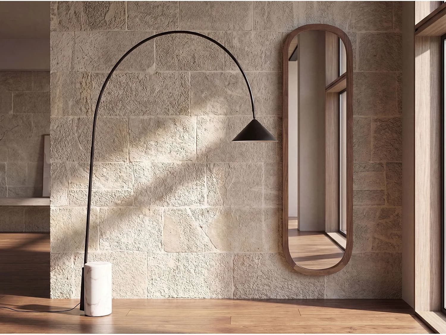 Lampadaire en acier noir avec base en marbre céramique 8104 THE LUMINE