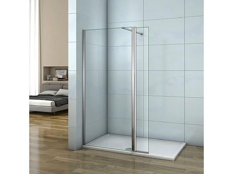 Paroi de douche à l'italienne 90+40x200cm avec retour pivotant - Verre 8mm trempé - Avec barre de fixation 90cm recoupable