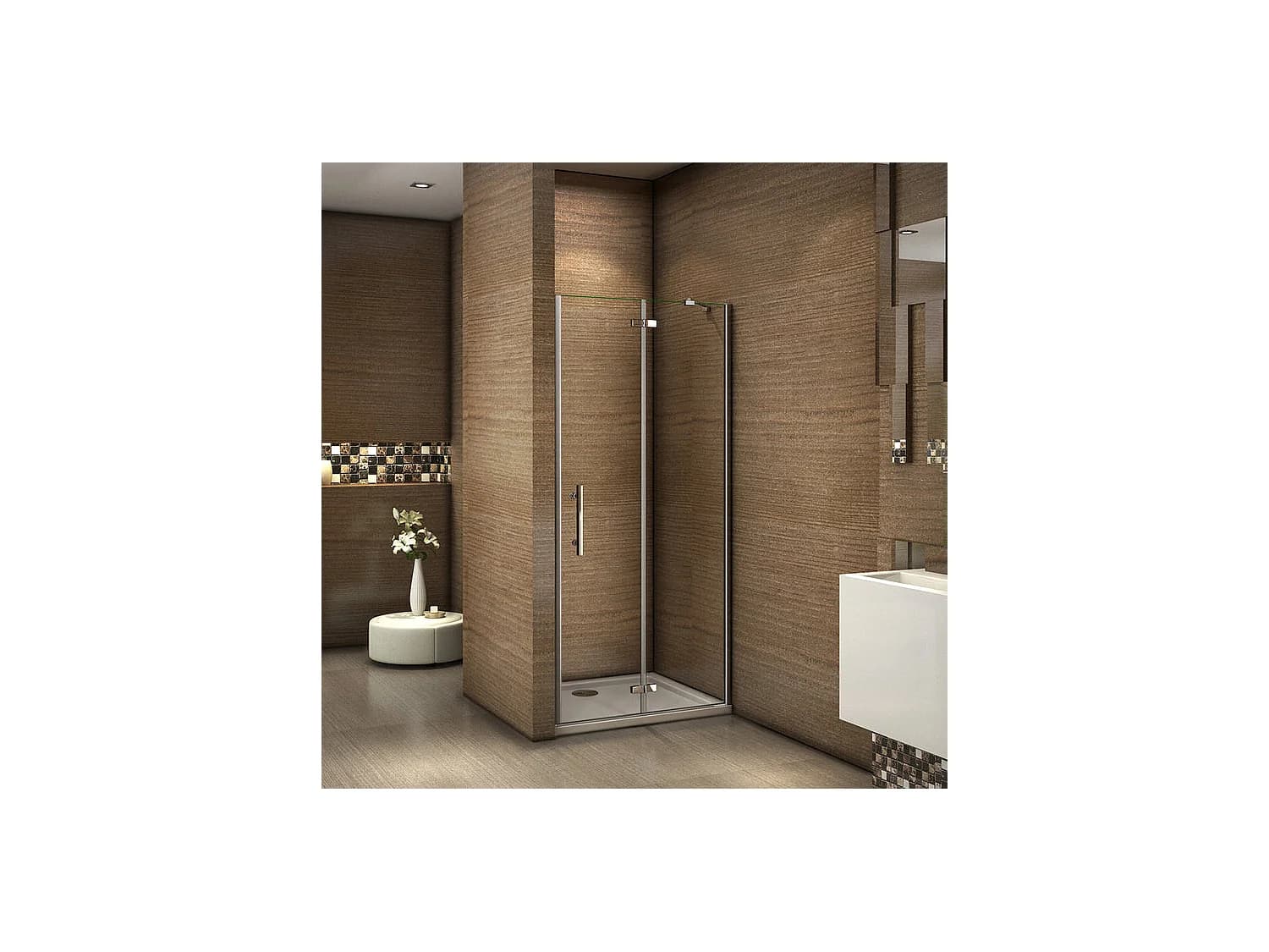 Paroi de douche pivotante 80x185cm en 6mm verre sécurité anticalcaire, installation en niche