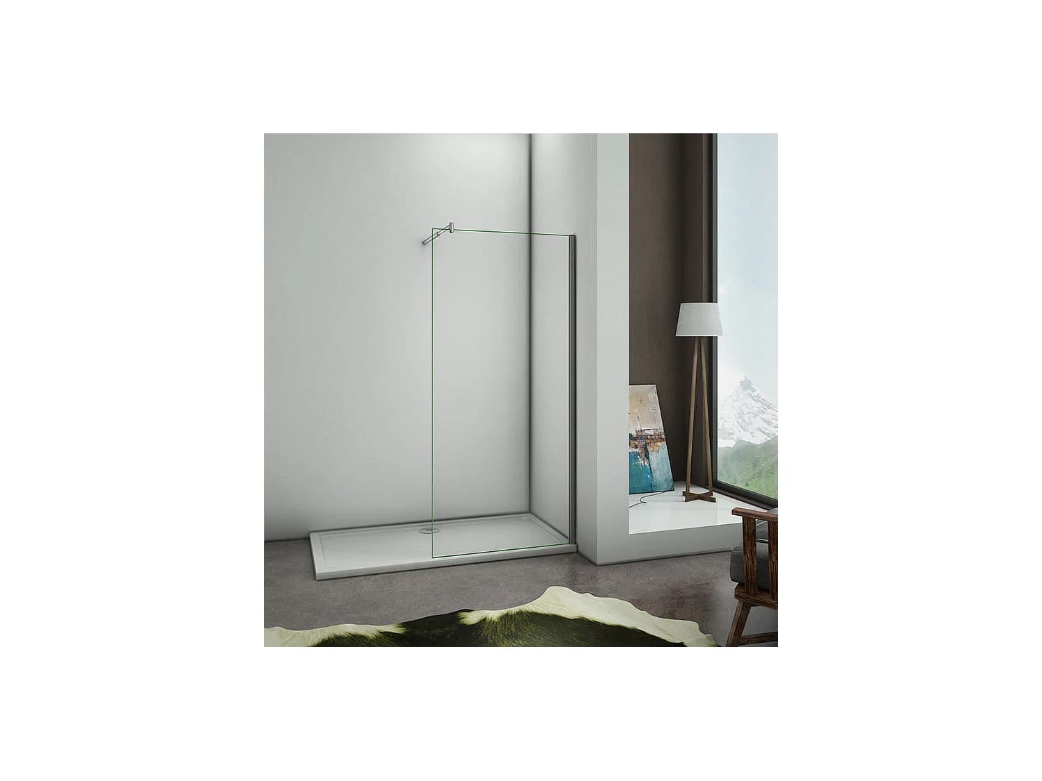 Paroi de douche à l'italienne 100x200cm avec barre de fixation 70-120cm en cylindrique - Chromé - Verre 8mm trempé transparent
