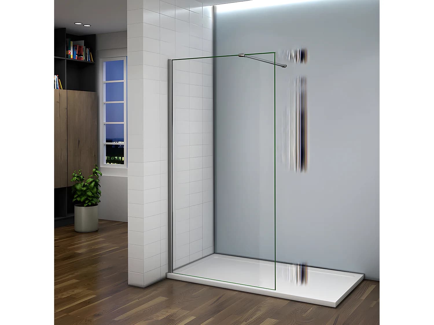 Paroi de douche à l'italienne 140x200cm avec barre de fixation 140cm recoupable - Chromé - Verre 8mm trempé transparent
