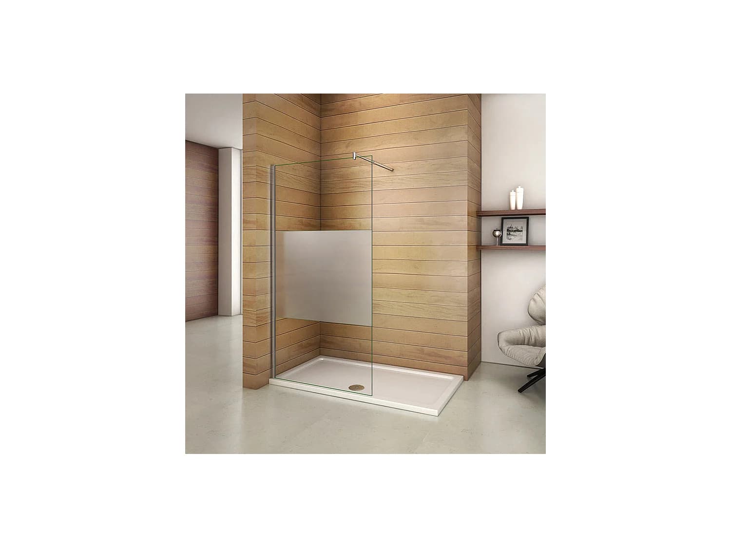 Paroi de douche à l'italienne 110x200cm avec barre de fixation 70-120cm en cylindrique, en 8mm verre bande centrale dépolie