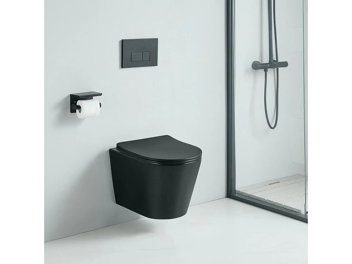 Cuvette WC suspendu TERCERO noir mat - sans bride et avec frein de chute