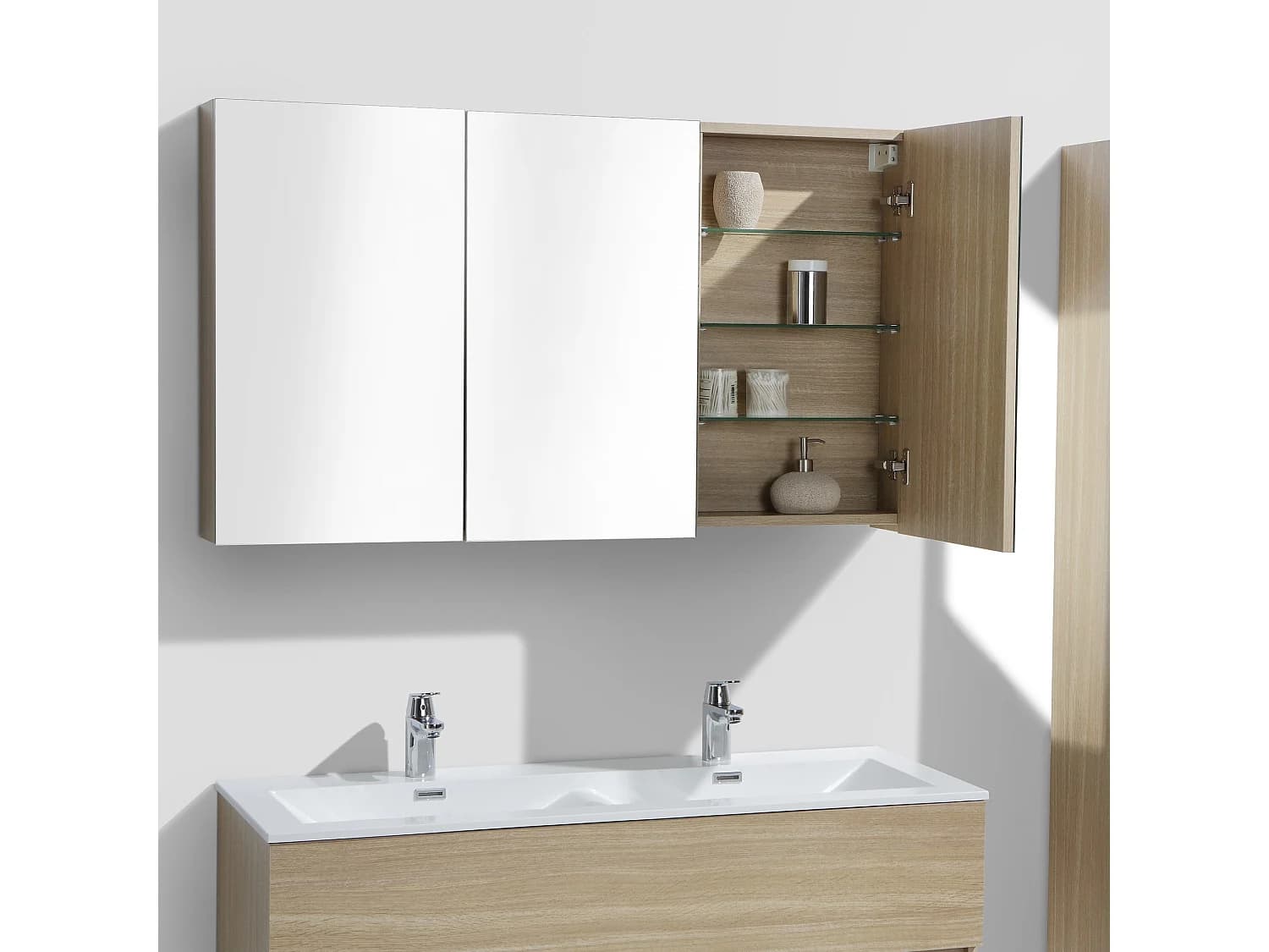 Armoire de toilette bloc-miroir SIENA largeur 120 cm chêne clair texturé