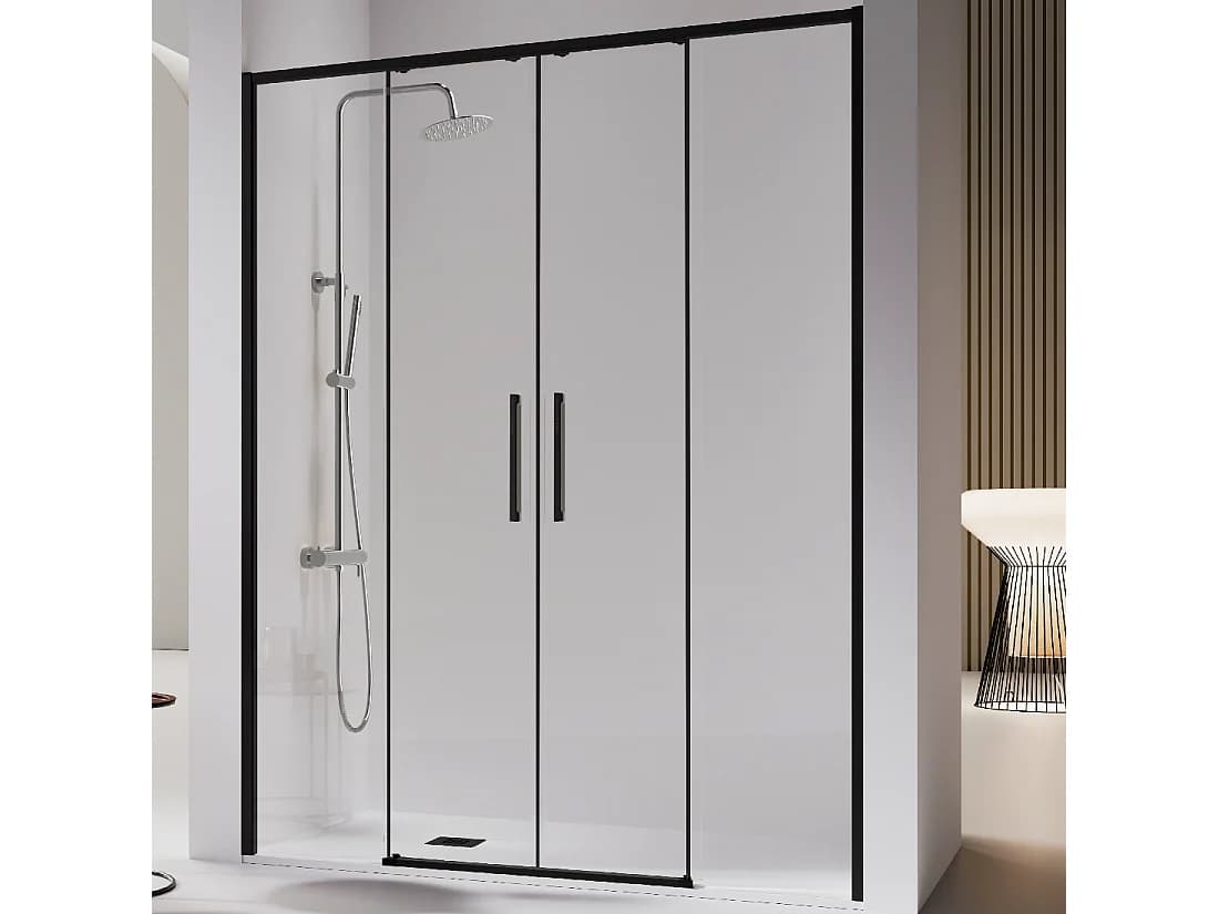 Paroi de douche 2 verres fixes + 2 portes coulissantes DELTA noir mat 161-163.6 cm